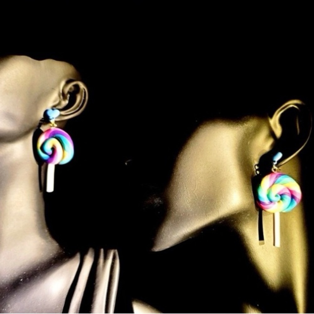 Colorful Rainbow Swirl Lollipop Drop Earrings for Women
